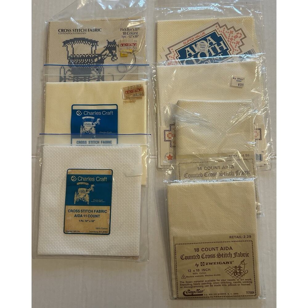 Vtg Large Lot Of 7 Packs Cross Stitch Fabric Charles Craft Aida 3160 White Cream